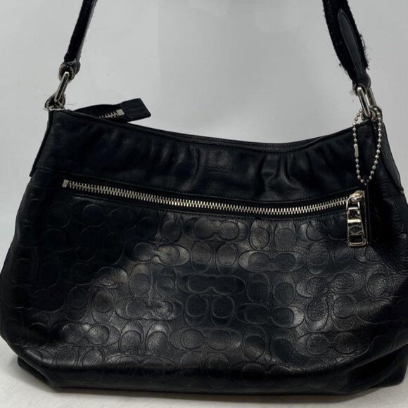 Coach Black Leather Signature Logo Charm Inner Pocket Zipper Crossbody Handbag - Picture 3 of 13